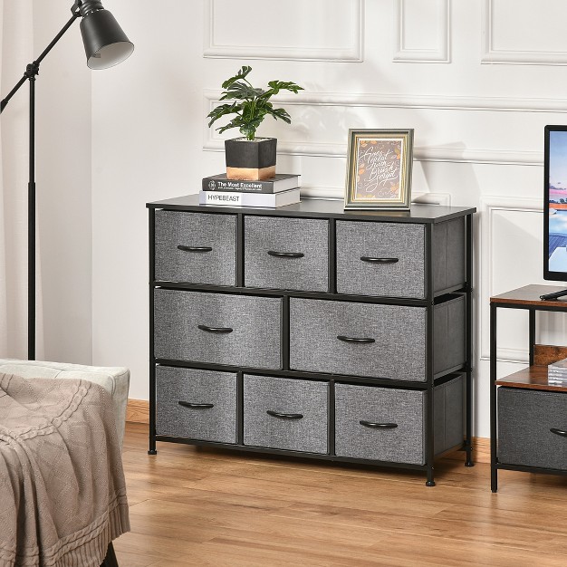 Homcom 8 drawer Dresser 3 tier Fabric Chest Of Drawers Storage Tower Organizer Unit With Steel Frame For Bedroom Hallway