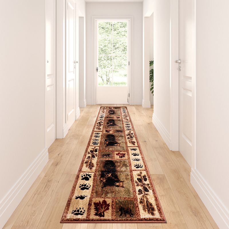 Masada Rugs Masada Rugs Kodiak Collection 2'x11' Cabin/Lodge Area Rug Runner with Bear and Cub Scene