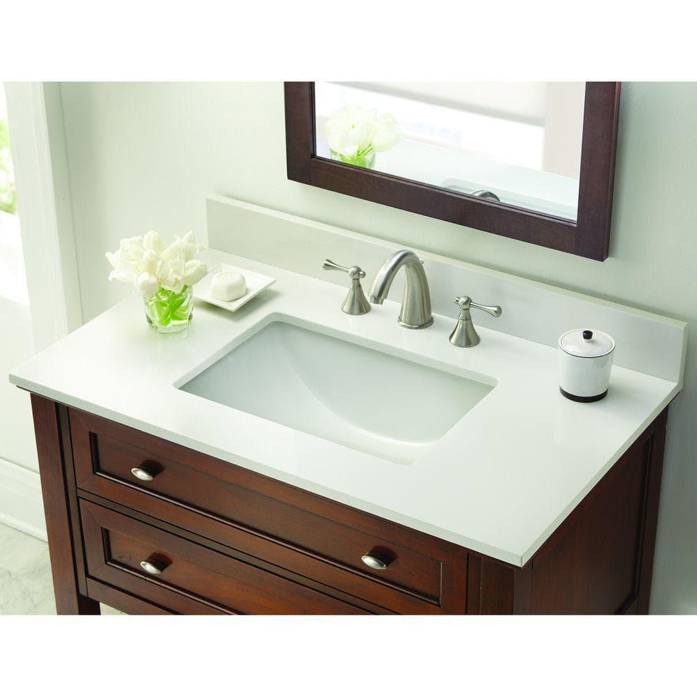 Home Decorators Collection 37 in W Engineered Marble Single Sink Vanity Top in Winter White