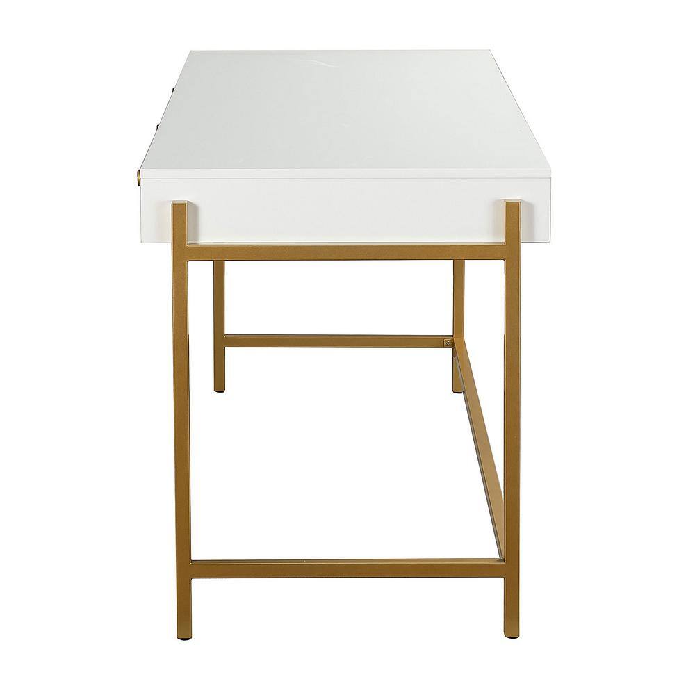 JAYDEN CREATION Zulma White Writing Desk with Golden Base DKHN0066-1