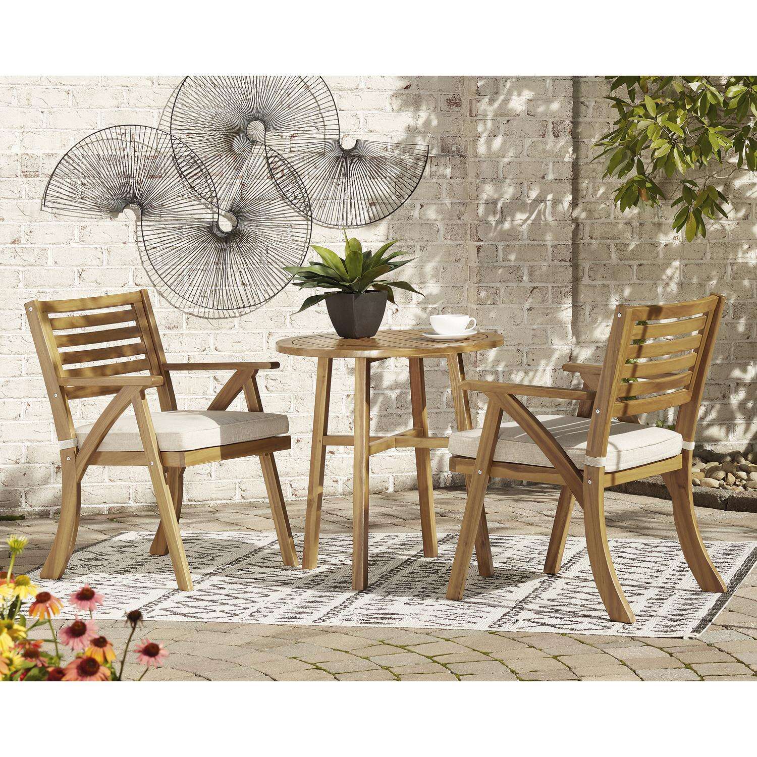 Signature Design by Ashley Vallerie 3 pc Teak Wood Bistro Set Beige