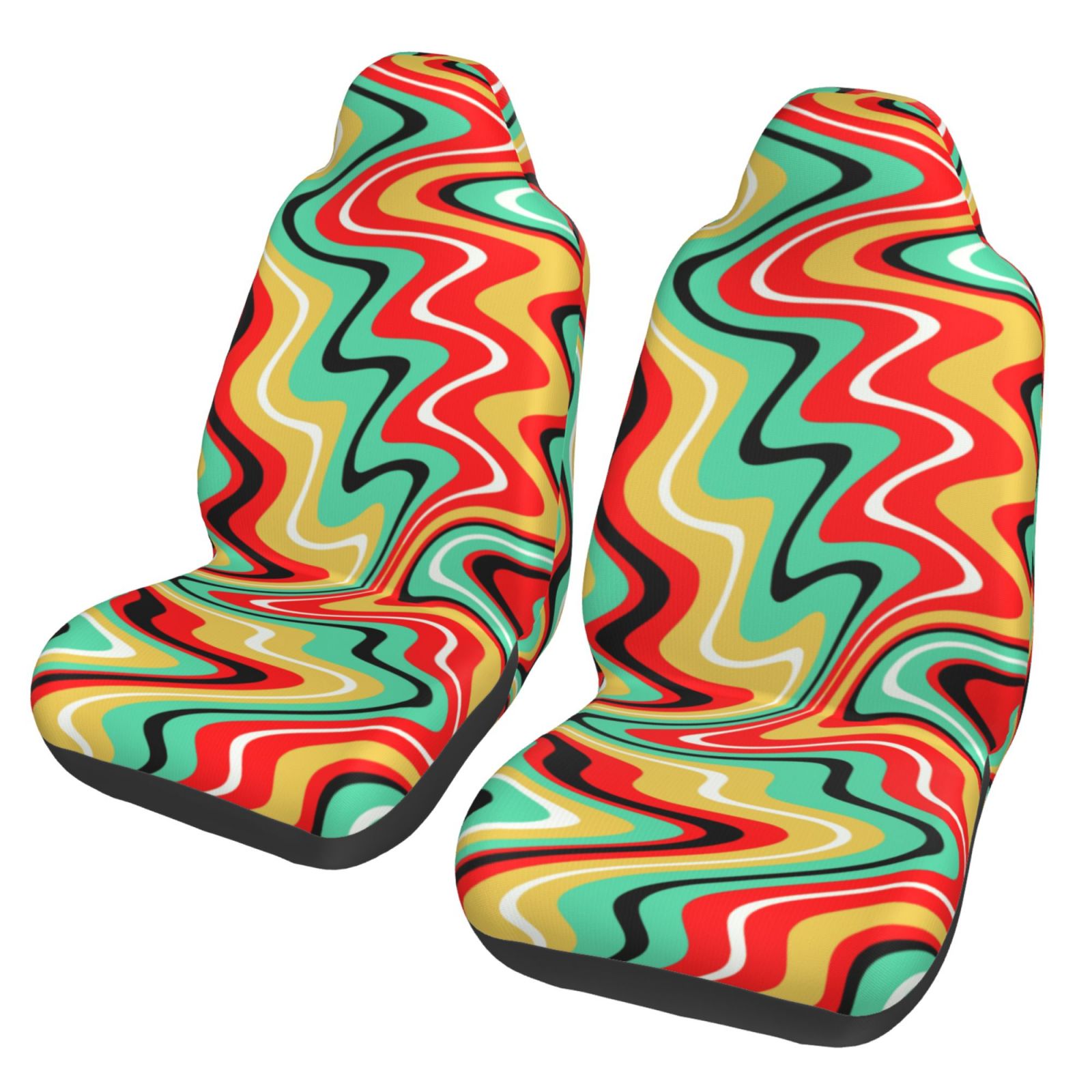 TEQUAN Front Seat Covers， Psychedelic Waves Curved Lines Pattern 2 Piece Car Seat Cover Fit Most Car SUV Truck Van