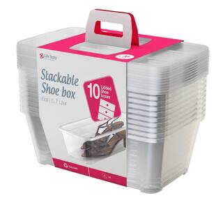 Life Story 5.7-Liter Shoe and Closet Storage Box Stacking Containers Clear (10 Pack) SHB-10