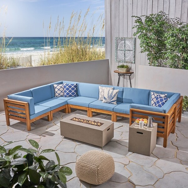 Oana Outdoor Ushaped 8seat Acacia Sectional Sofa Set w/ Fire Pit by Christopher Knight Home