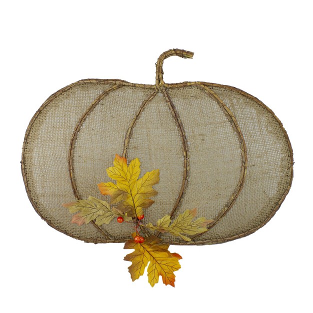 Beige Burlap And Vine Pumpkin Fall Harvest Wall Hanging