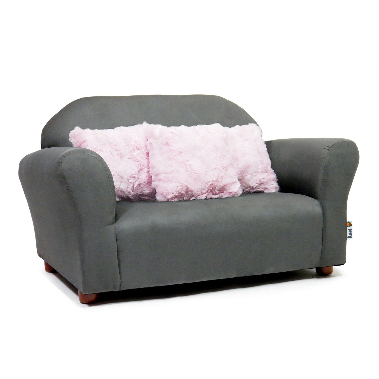 KEET Plush Kids Sofa with Accent Pillows - Charcoal