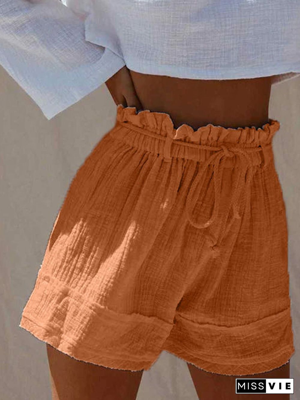 Plus Size White Boho Cotton-Blend Shorts