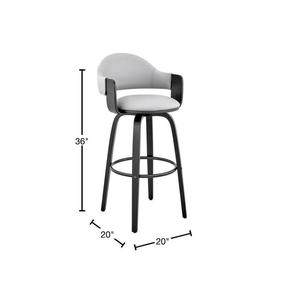 Armen Living Daxton 26 in Counter Height Swivel Stool w High Back Grey Faux Leather and Black Wood Finish LCDXBABLGR26