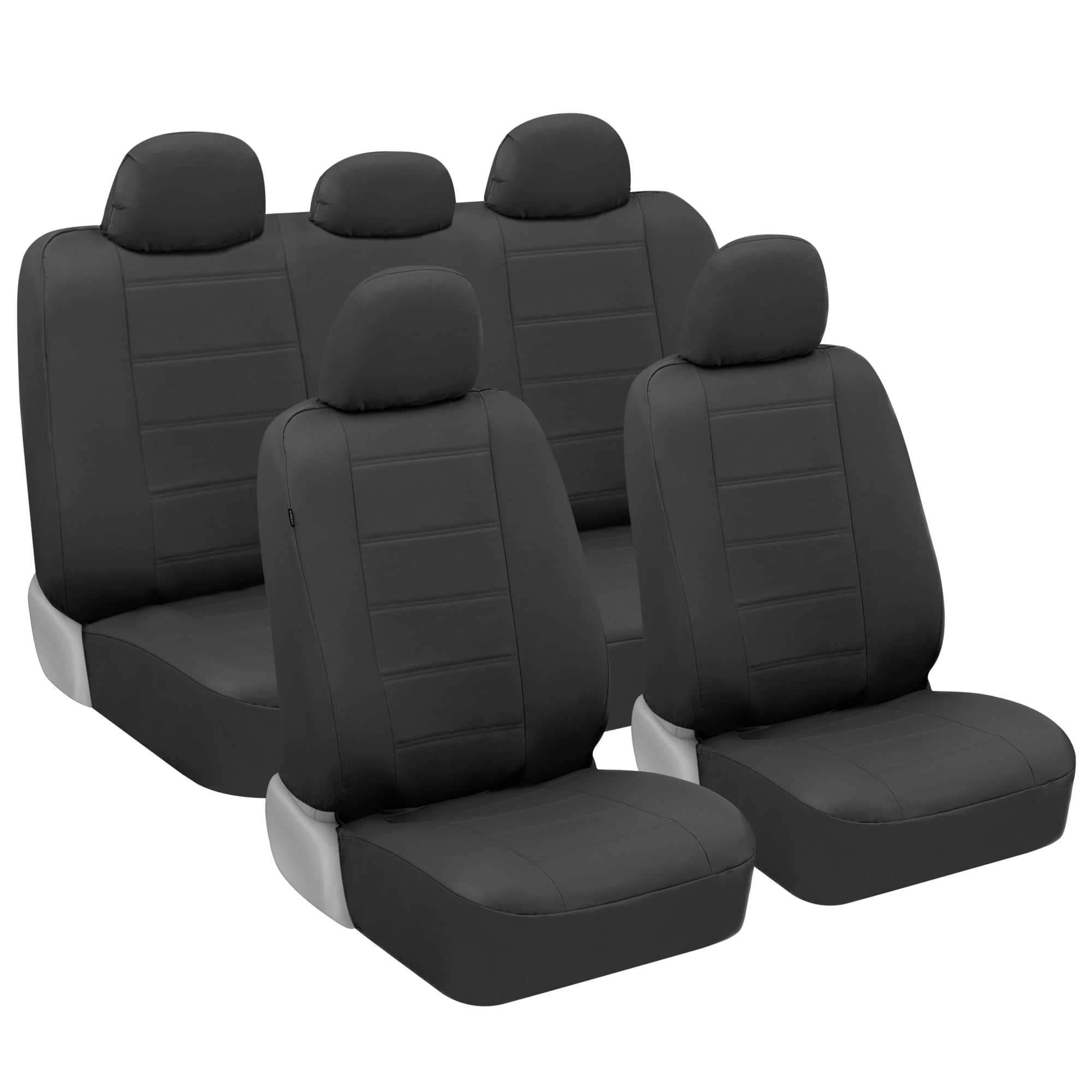 carXS UltraLuxe Black Faux Leather Car Seat Covers Full Set， Front and Rear Bench Seat Cover for Cars Trucks SUV