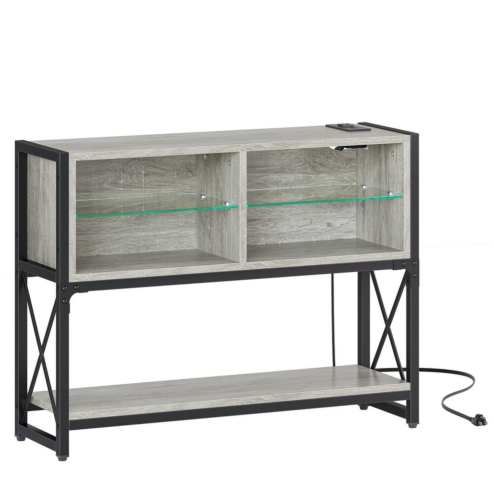 Industrial Console Table with LED Lights and Charging Station