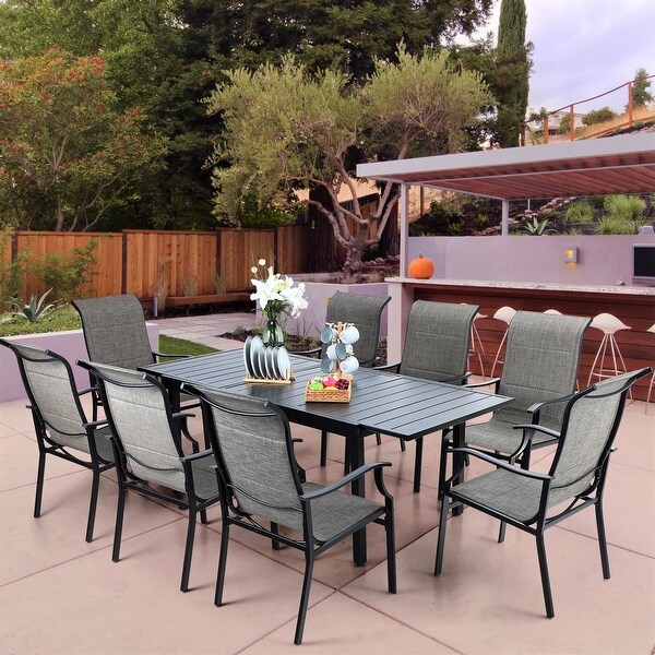 MAISON ARTS Patio Dining Set 9/7 Pieces Outdoor Metal Furniture Set，8/6 C Spring Motion Chairs and 1 Expandable Table