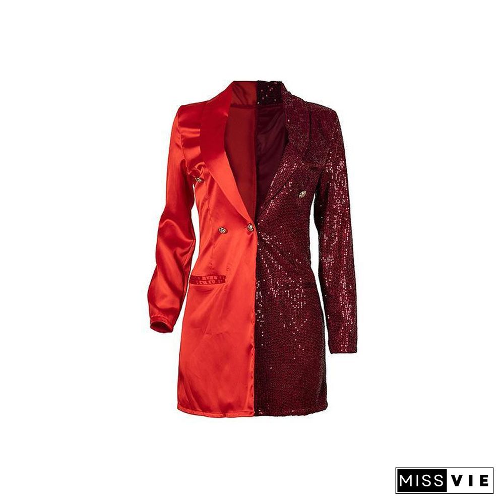 Chic Red Joint Sequin Suit Jacket