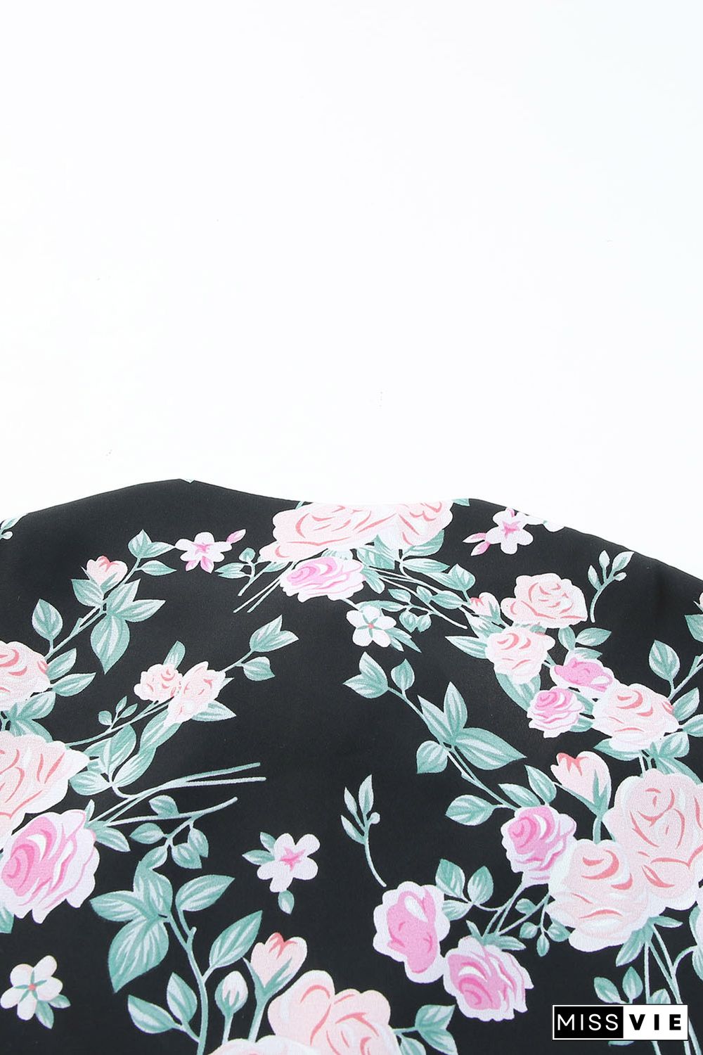 Black Plus Size Floral Print Ribbon V Neck Tank Top