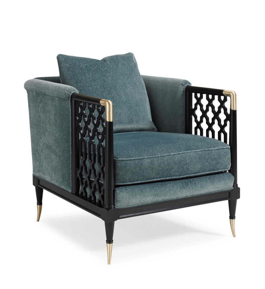 Upholstered Velvet Chair With Lattice Detail   Mediterranean   Armchairs And Accent Chairs   by Caracole  Houzz