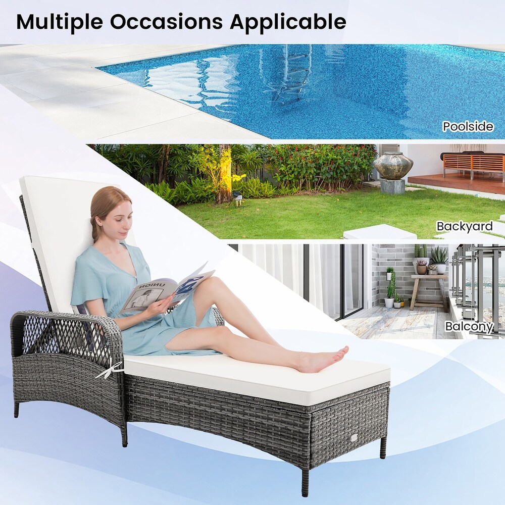 Gymax Patio Rattan Chaise Lounge Outdoor PE Wicker Sun Lounger w/