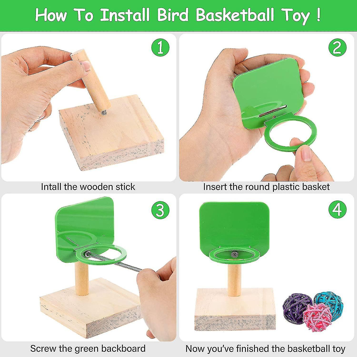 6 Pieces Bird Training Toys Parrot Intelligence Toys Mini Cart Mini Roller Skating Toys Basketball