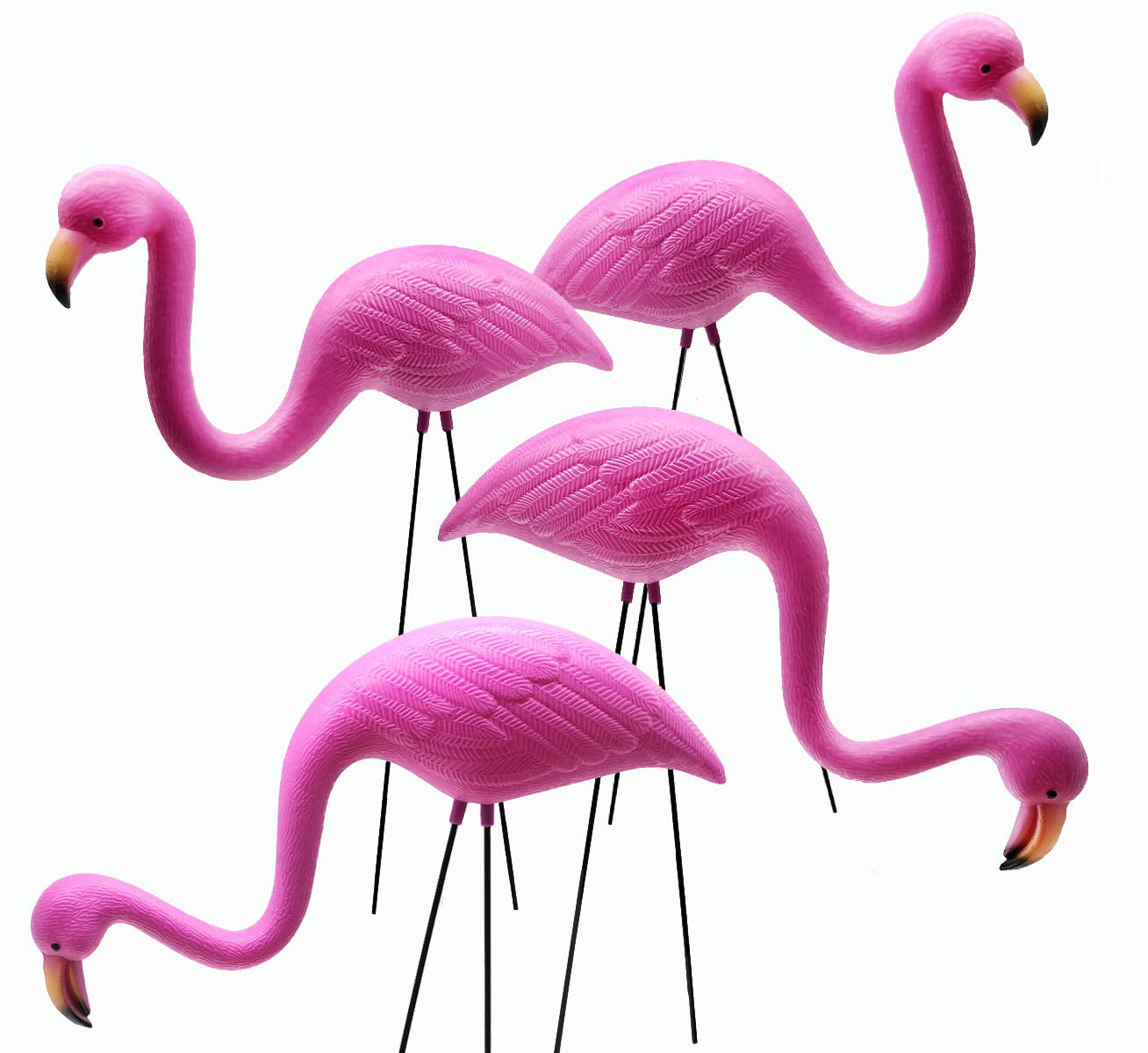 GiftExpress Set of 4, Small Pink Flamingo Yard Ornament/Mini Lawn Flamingo Ornaments : Each Flamingo Measure 8" - 10.5" & Each Sits on 12" Metal Legs