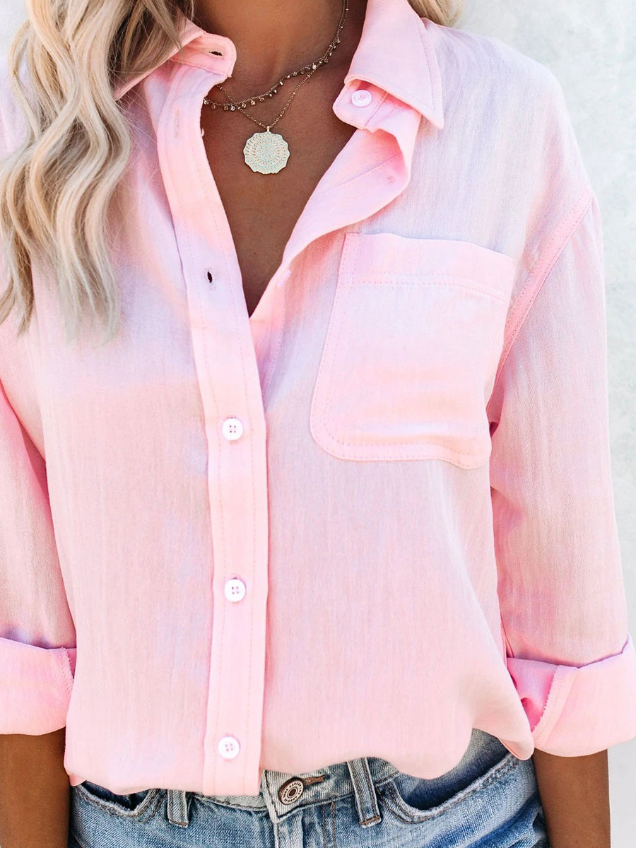 Round Neck Casual Loose Solid Color Long Sleeve Blouse