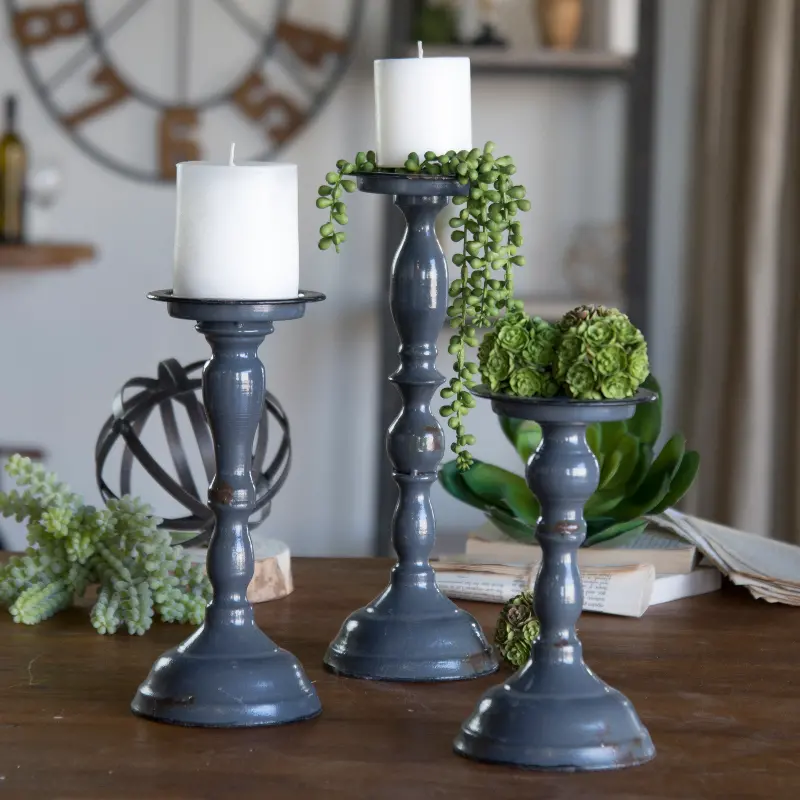 8 Inch Charcoal Gray Metal Candle Holder