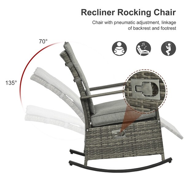 Outsunny Outdoor Wicker Rattan Recliner Rocking Cushioned Chair with Footrest and 135 Degrees of Comfort