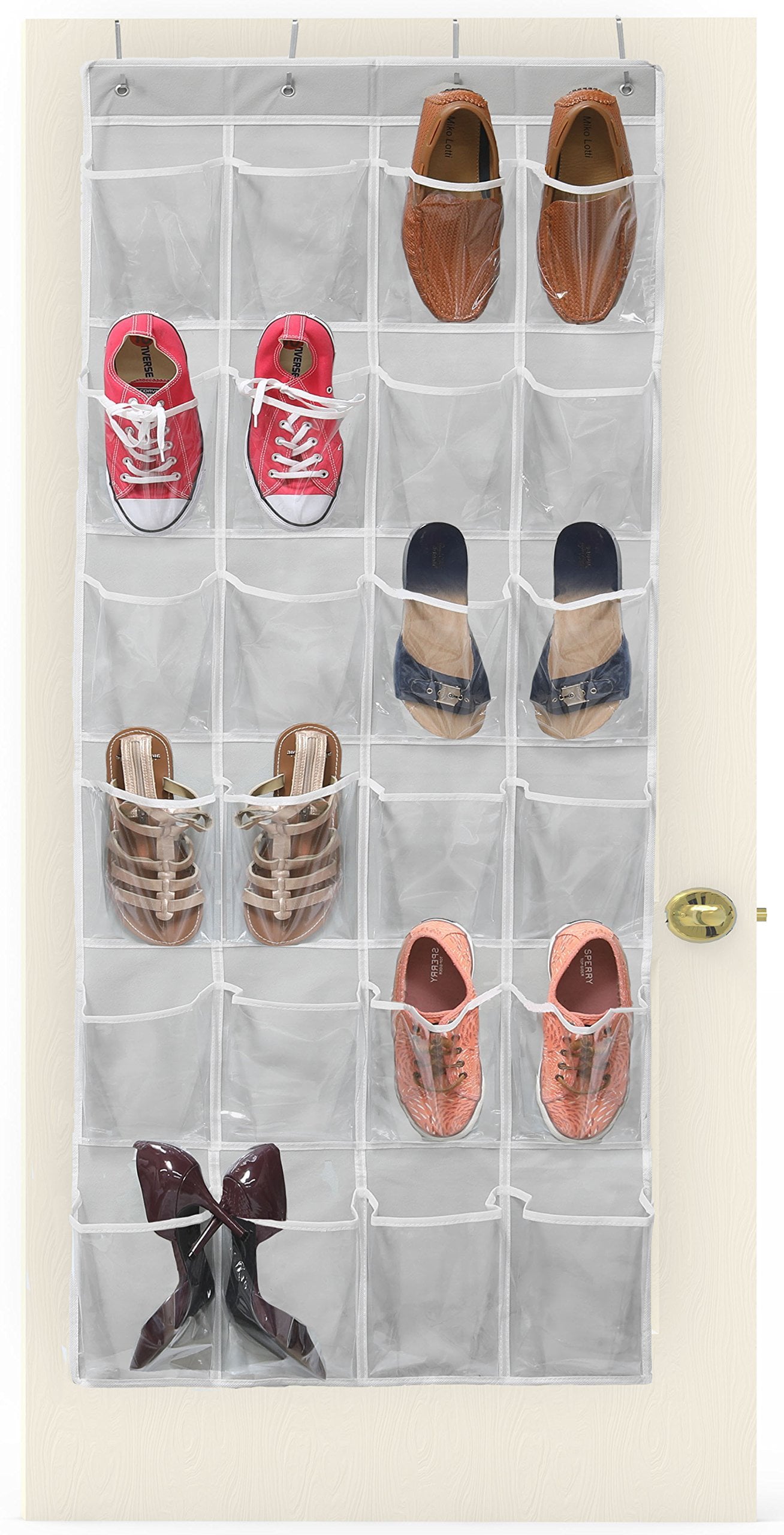 Simple Houseware 24 Pockets Large Clear Pockets Over The Door Hanging Shoe Organizer， Gray (56