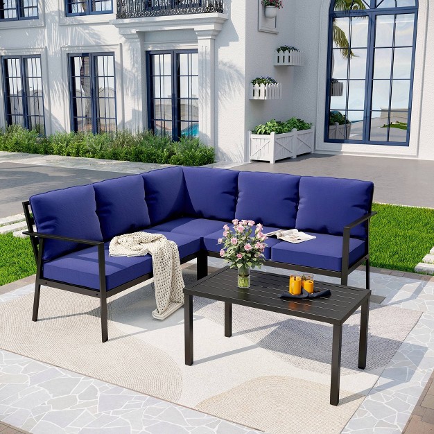 4pc Patio Corner Conversation Set Blue Captiva Designs