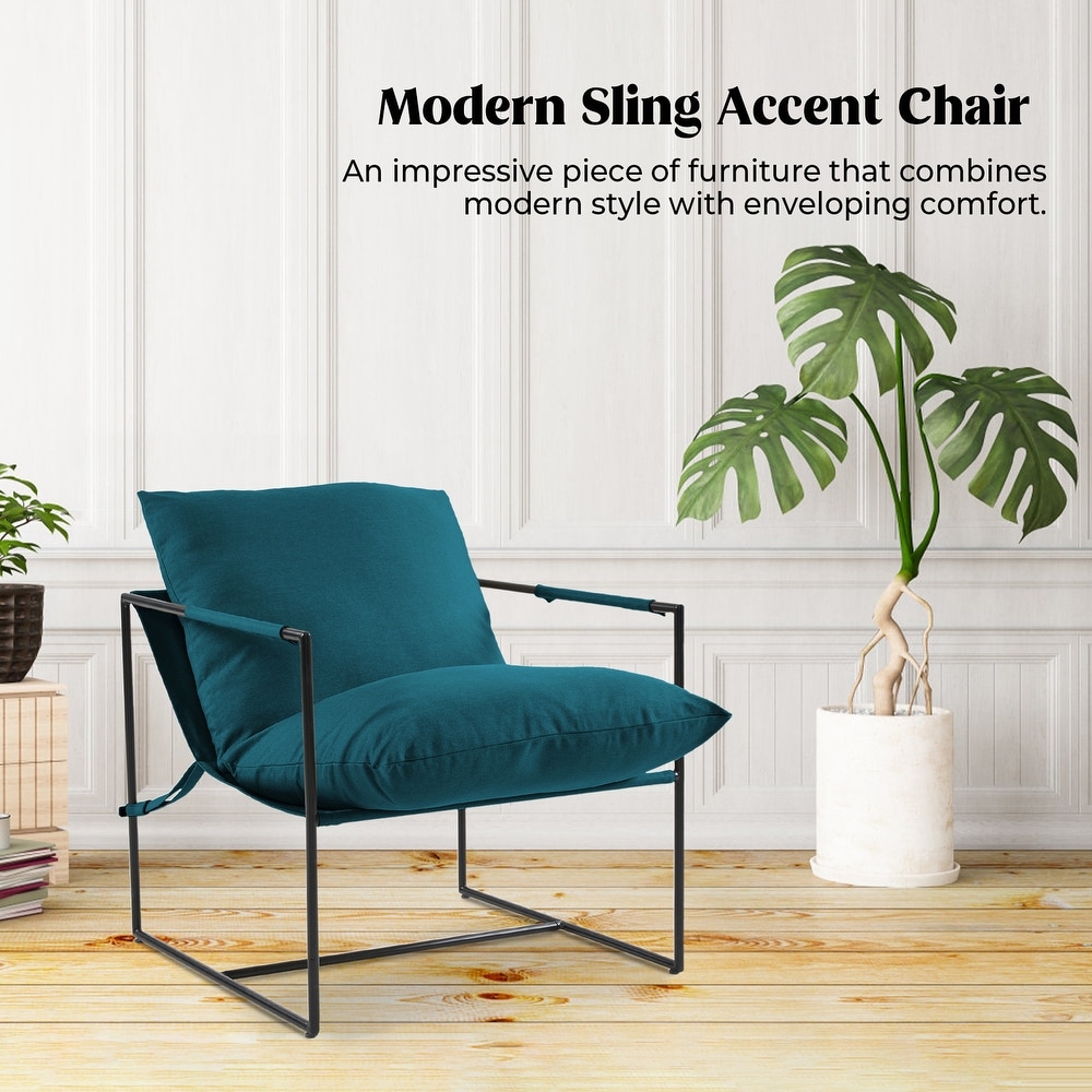 FERPIT Upholstered Sling Accent Chair with Metal Frame Armchair