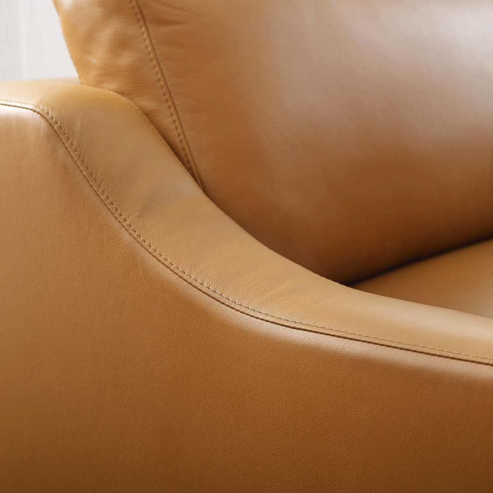 Milo Tan Stainless Steel Base Leather Armchair   Contemporary   Armchairs And Accent Chairs   by Peachtree Fine Furniture  Houzz