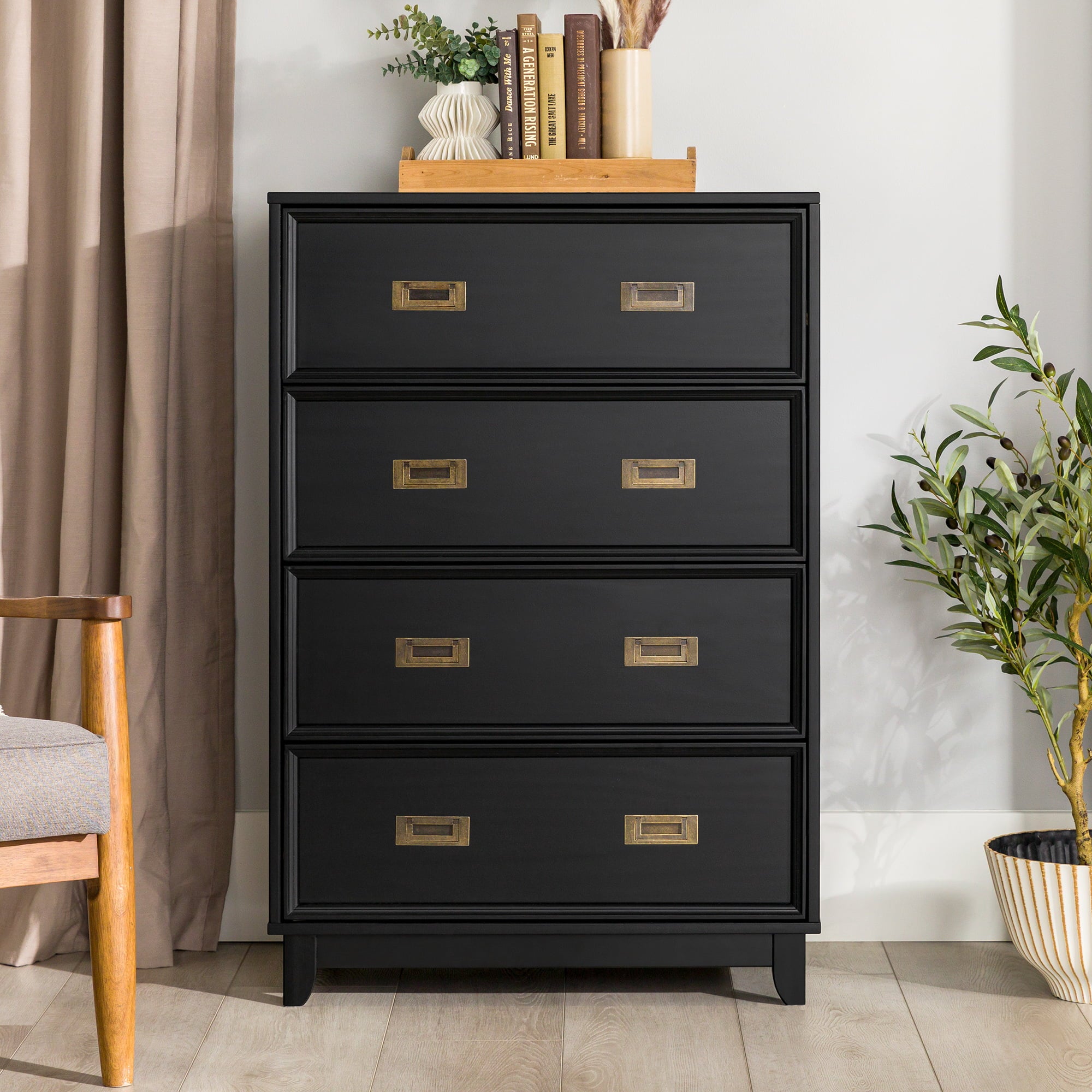 Manor Park Classic Modern Solid Wood 4-Drawer Dresser, Black