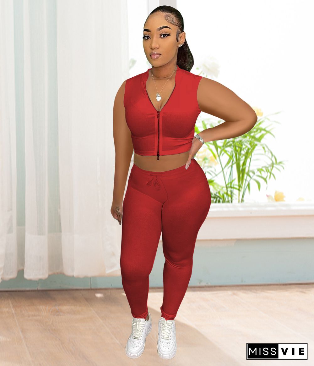 Sports Casual Solid Color Vest Pants Suit