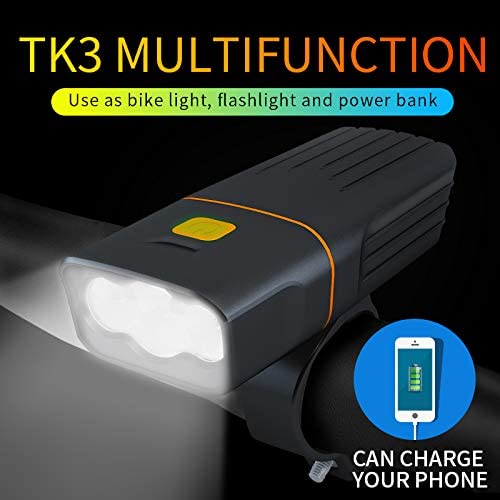 Feildoo Rechargeable Bike Light 3 LED Super Bright 1200LM Bicycle Lights Headlight Front Light IPX5 Waterproof with Free Taillight 3-Switch Modes Cycling Flashlight， Night Riding Hiking Camp