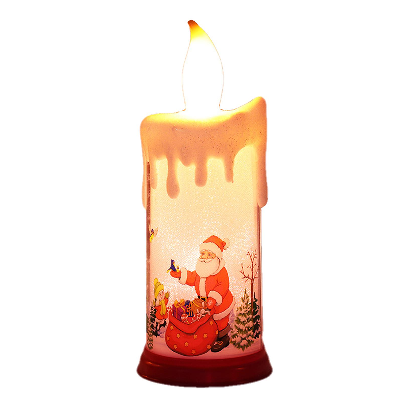 Type 2 Christmas Candlelight Warm White Flameless Candles With Snowman Santa Claus Pattern Battery Operated Xmas Night Light For Party Christmas Garde