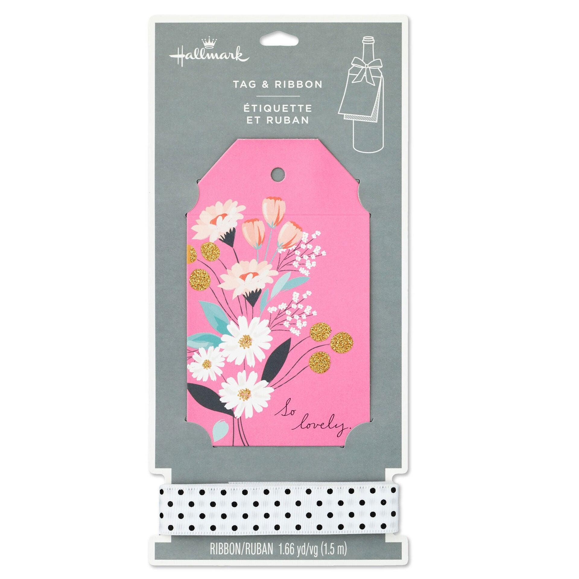 Hallmark  Pink Floral Large Gift Tag and Ribbon Set