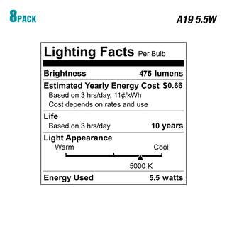 40-Watt Equivalent A19 Non-Dimmable LED Light Bulb Daylight (8-Pack) 1001022902