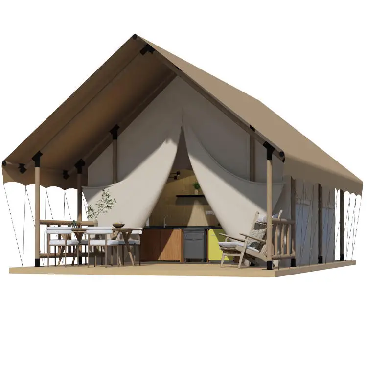 Outdoor Hotel Resort Romantic Waterproof Wooden Pole Family Wall Luxury Camping Glamping Canvas Safari Tent