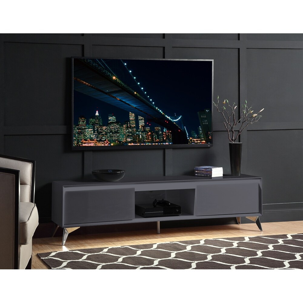 Aoolive Wooden TV Stand for Living Room  Gray   Chrome Finish