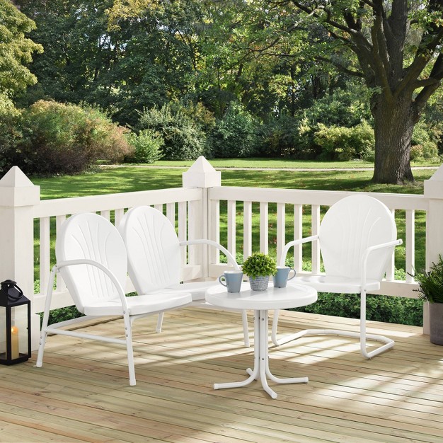 Griffith 3pc Outdoor Conversation Set With Loveseat Arm Chair amp Accent Table White Crosley