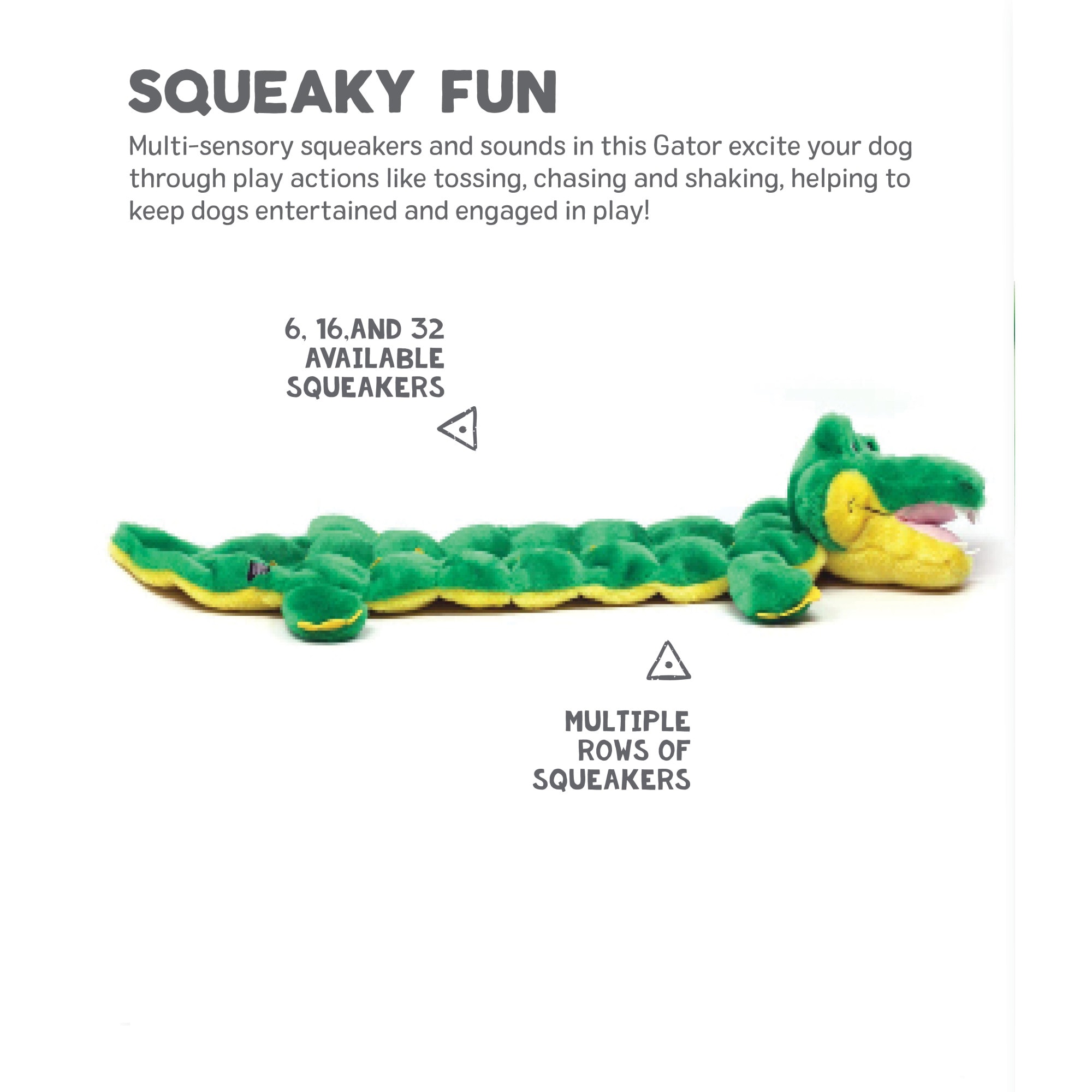 Outward Hound Mega Squeaks Long Body Gator Plush Dog Toy， 3XX-Large