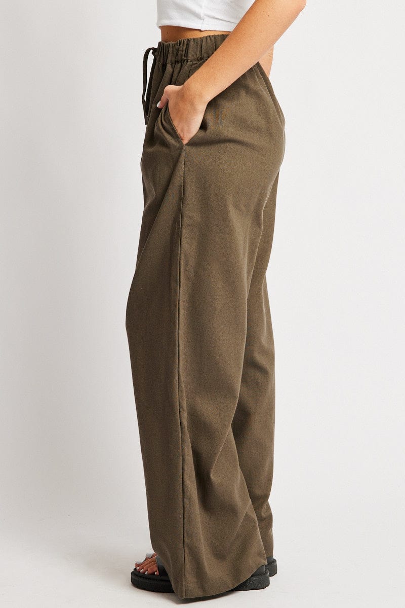 Green Wide Leg Pants Elasticated Waist