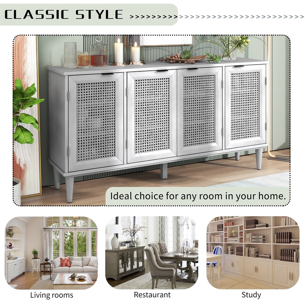 Merax Large Storage Space Sideboard with Artificial Rattan Door