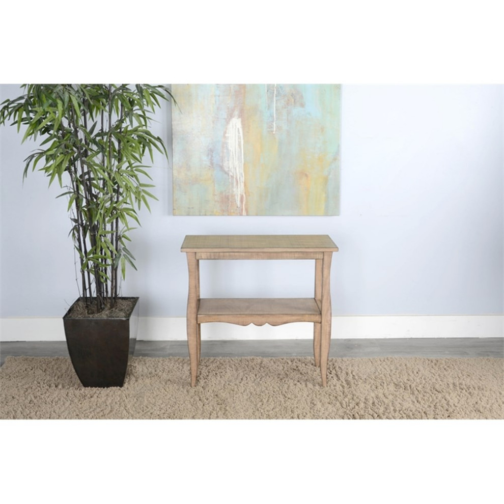 Pemberly Row Marina Oak Beach Pebble Solid Wood and Veneers Side Table   Farmhouse   Side Tables And End Tables   by Homesquare  Houzz