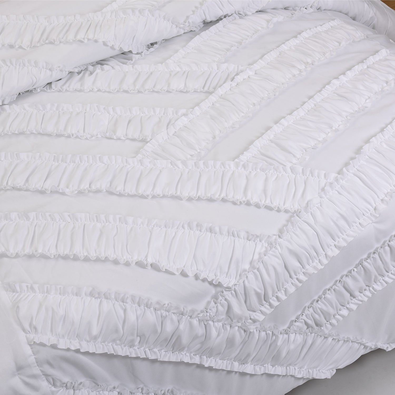 5 Piece Oversize Solid White Handmade Ruffle Comforter Set