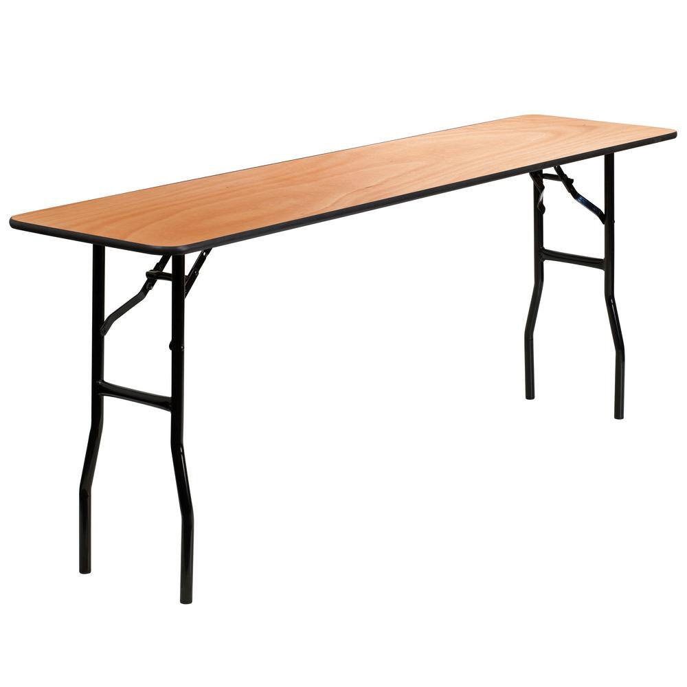 72 in. Natural Wood Tabletop Metal Frame Folding Table CGA-YT-8082-NA-HD