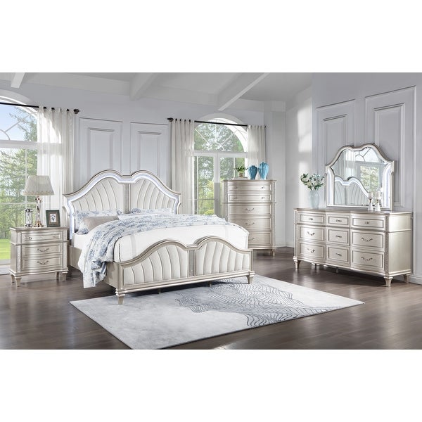 Katerina Ivory and Silver Oak 4-piece Upholstered Platform Bedroom Set - - 36964692