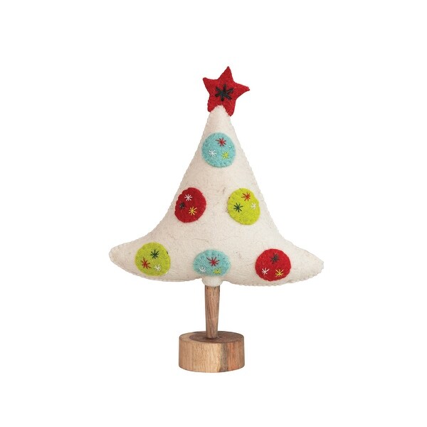 Handmade Wool Felt Tree with Star and Wood Base