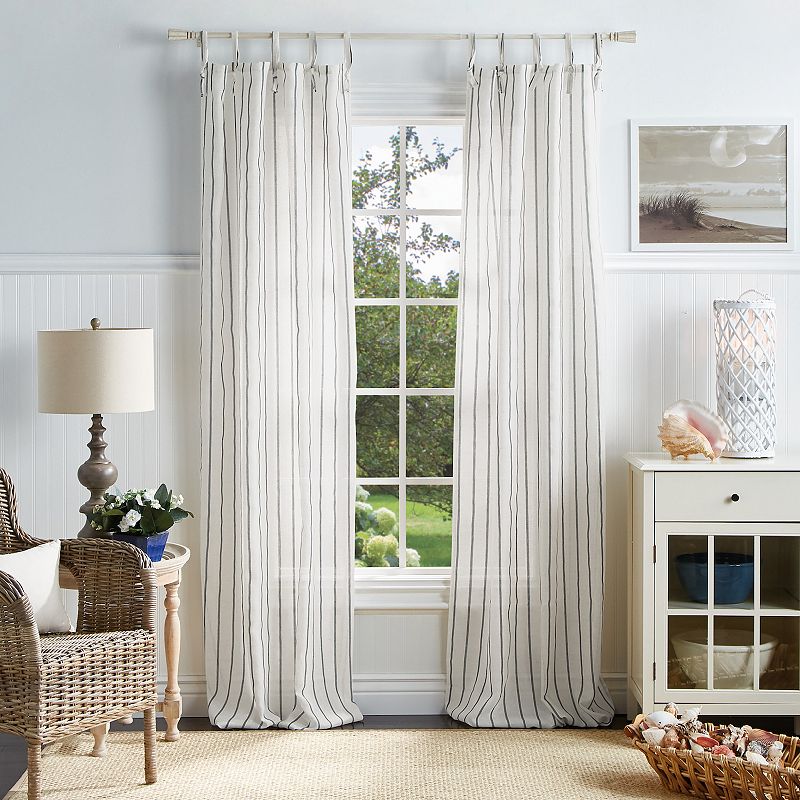 Martha Stewart Laguna Stripe Tie Tab 2 Window Curtain Panels