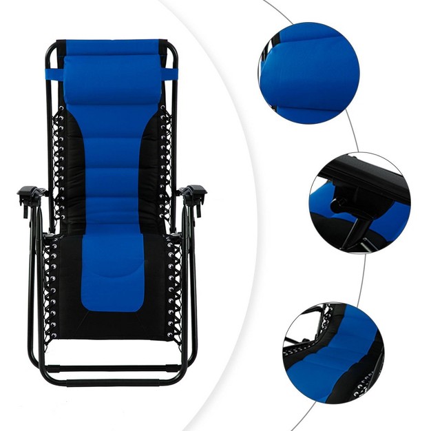 Lafuma Patio Zero Gravity Free Padded Seat Recliner With Cup Holder amp Alloy Steel Frame Blue Captiva Designs