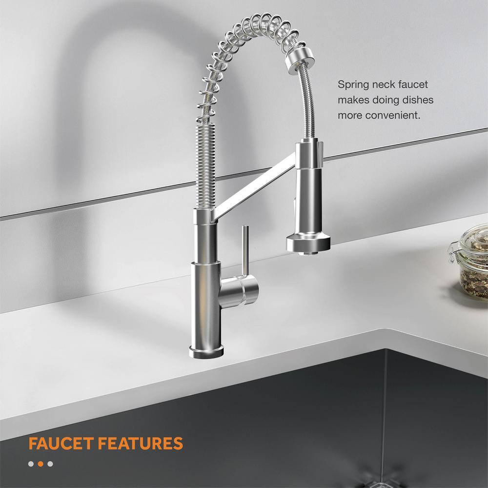 Glacier Bay All-in-One Zero Radius Undermount 16G Stainless Steel 32 in. Double Bowl Workstation Kitchen Sink Spring Neck Faucet FSU1Z3219A0SA1