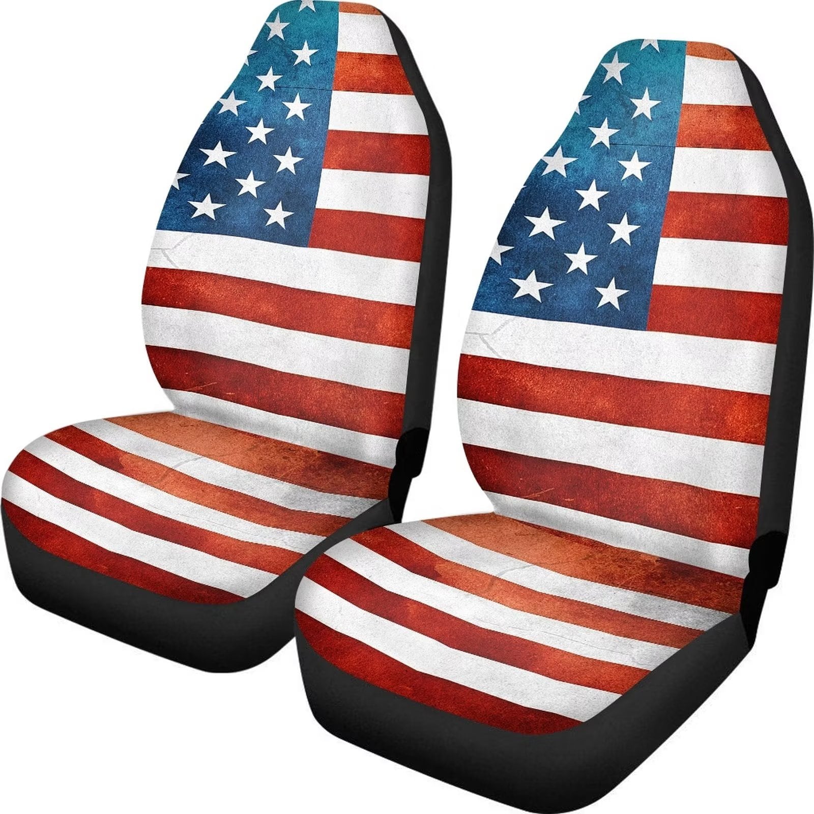 FKELYI American Flag Car Seat Covers Front Only，Full Set Universal Car Interior Cushion Protectors for Cars SUV Trucks Front Seat Backrest Covers for Women Men，Independence Day