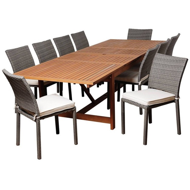 Angelo 11pc Patio Eucalyptus Wood Wicker Dining Set Off White International Home Miami